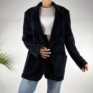 Vintage 90s Grunge Streetwear H.W. Black Corduroy Oversized Jacket / Size: 12